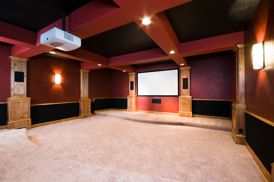 at home movie theater in basement