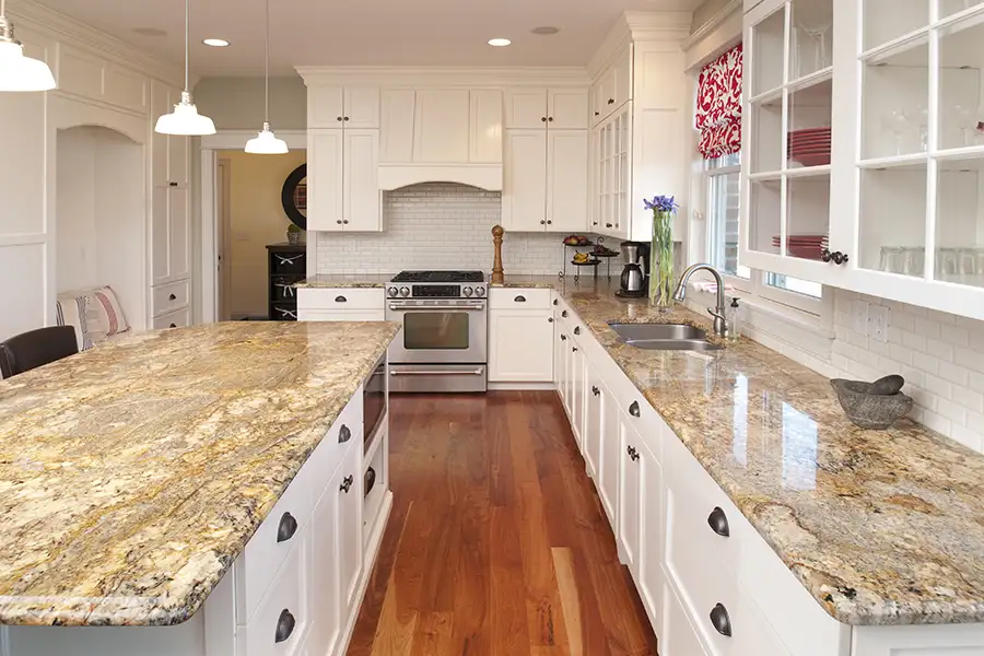 remodeled kitchen with granite countertops
